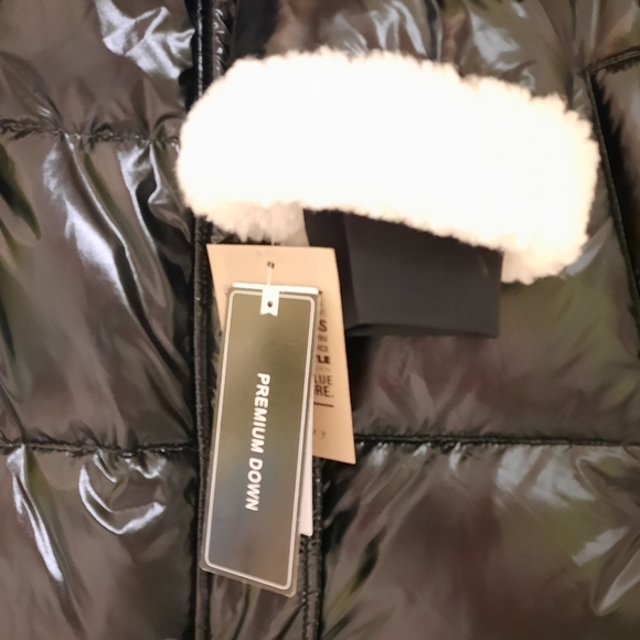 SANCTUARY Down Shearling Puffer High Shine Black Jacket Coat Sherpa Feather M - Picture 6 of 10
